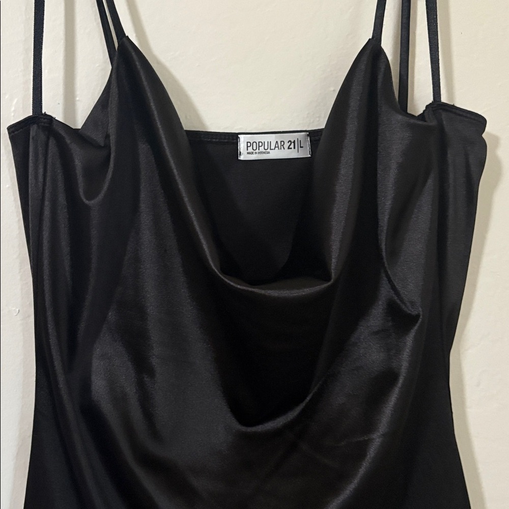 Chic Black Satin Mini Dress - Picture 4 of 6